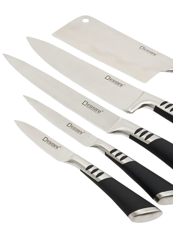 ديسيني طقم سكاكين مطبخ 9 قطع مع حامل أكريليك – سكين شيف، ساطور، سكين تقطيع، سكين متعددة الاستخدام، سكين تقشير، مقص، مسنّ، ومقشرة - Image 4